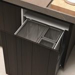 Tecnoinox Premium aluminium 3 compartment 89 Litre in-cupboard kitchen recycling bin in for 600mm wide cabinet LP1.600.89.GR