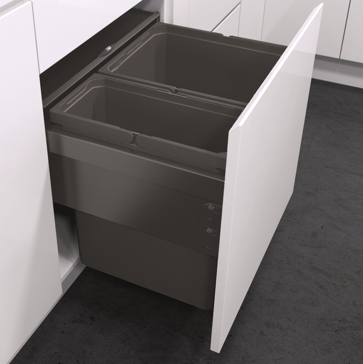 Vauth-Sagel 3 compartment ES-Pro 60 Litre in-cupboard kitchen recycling bin in lava grey for 600mm wide cabinet 503.VS04.347