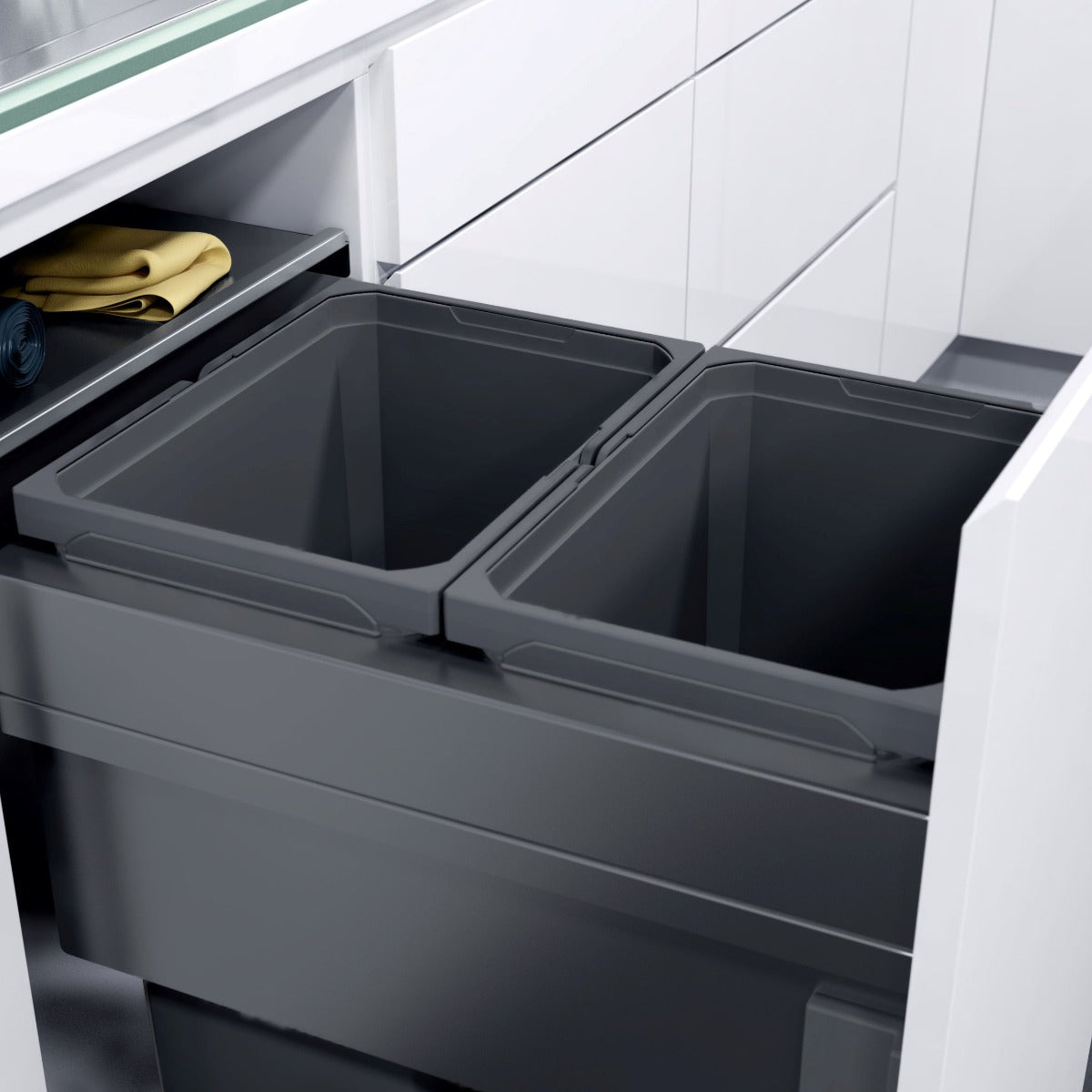 The Vauth-Sagel ES-Pro 2-Compartment 64L Recycler  has a steel lid that acts as a useful storage shelf