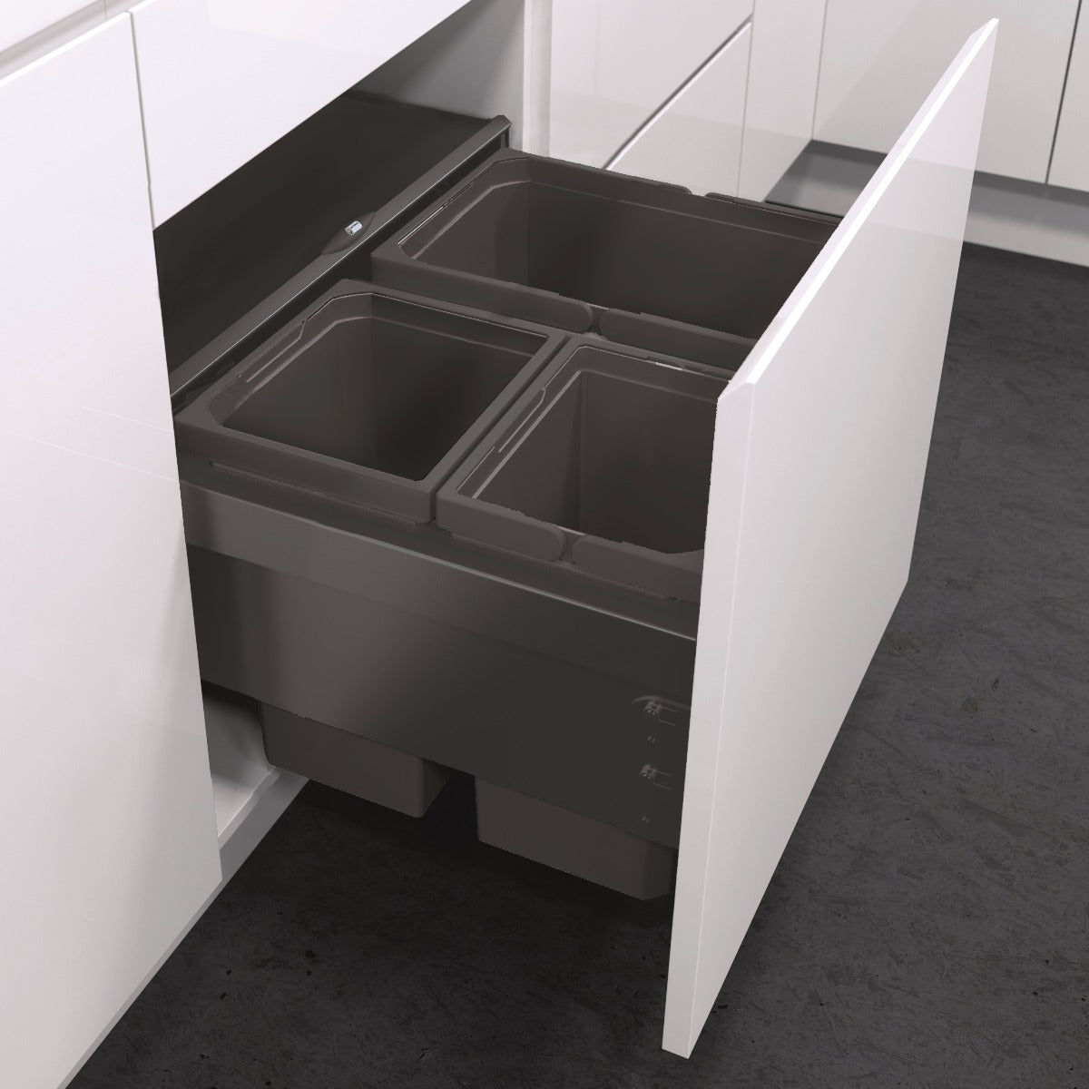 Vauth-Sagel 3 compartment ES-Pro 53 Litre in-cupboard kitchen recycling bin in lava grey for 600mm wide cabinet 503.VS04.337