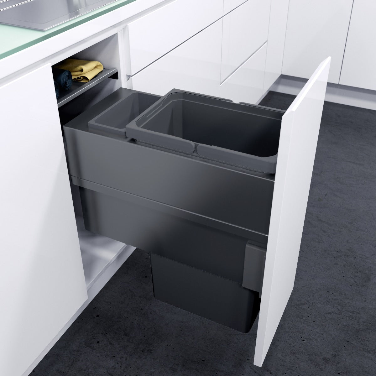 Pull Out Kitchen Bins for 300mm Door Integrated Cupboard Bins Binopolis