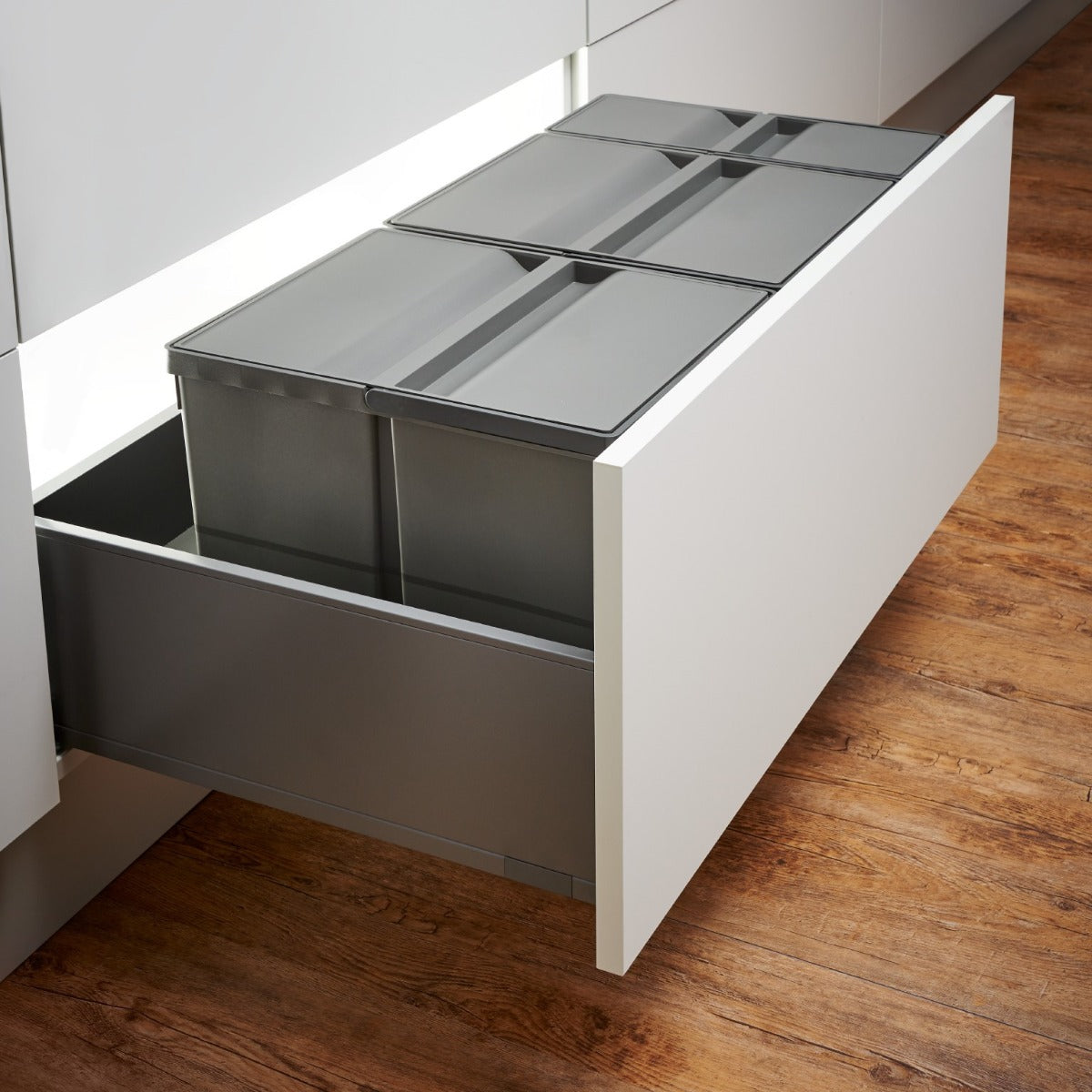 Wesco Pullboy-9XL 3-Compartment 63 Litre in-drawer kitchen recycling set for 900mm wide pan-drawers 802WS090-729XL