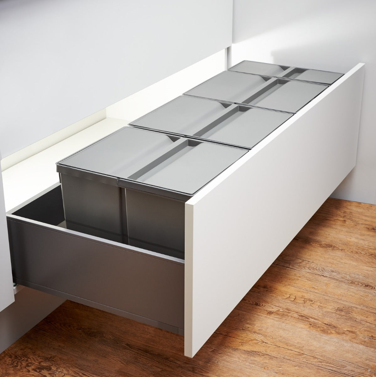 Wesco Pullboy-9XL 4-Compartment 89 Litre in-drawer kitchen recycling set for 1200mm wide pan-drawers 802WS120-729XL