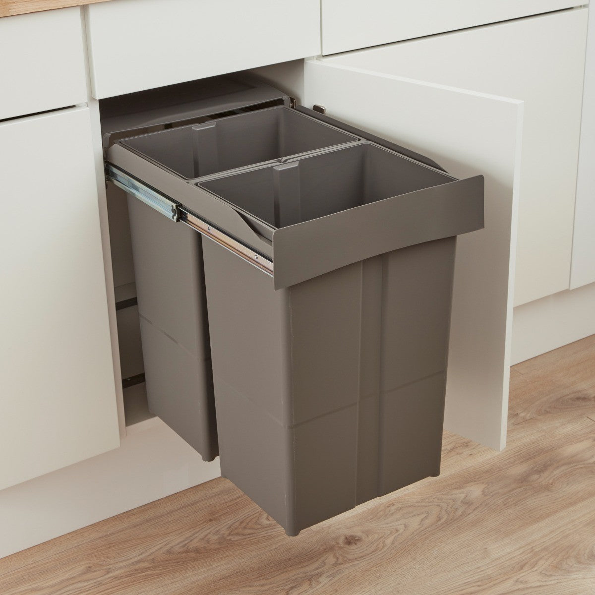 Wesco Big Bio 2 Compartment 58 litre in-cupboard kitchen recycling bin for 400mm wide hinged door cabinet 757WS829-72
