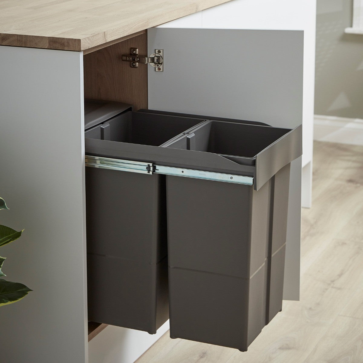 Wesco Big Bio 2 Compartment 58 litre in-cupboard kitchen recycling bin for 400mm wide hinged door cabinet 757WS829-72