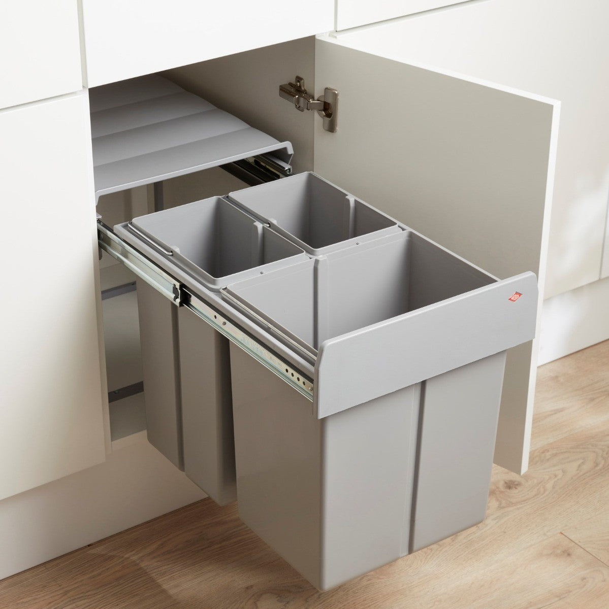 Wesco Trio 3 Compartment 40 litre in-cupboard kitchen recycling bin for 400mm wide hinged door cabinet 757WS721-85