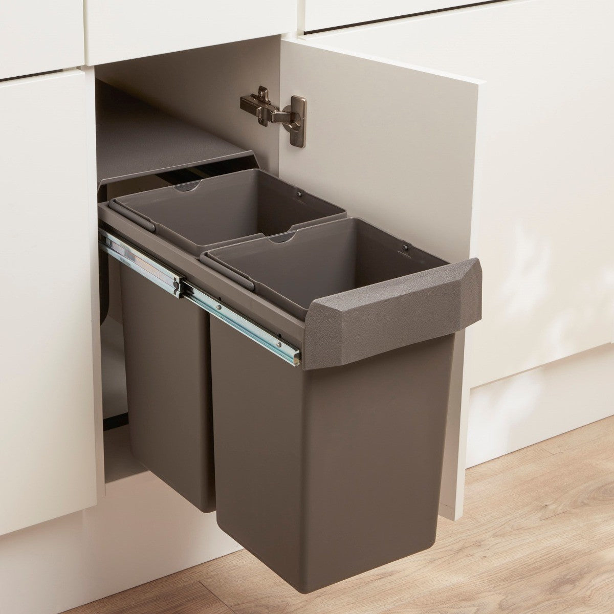 Wesco Double Boy Compact  2 Compartment 30 litre in-cupboard kitchen recycling bin in dark Orion Grey for 300mm wide hinged door cabinet 755WS601-72
