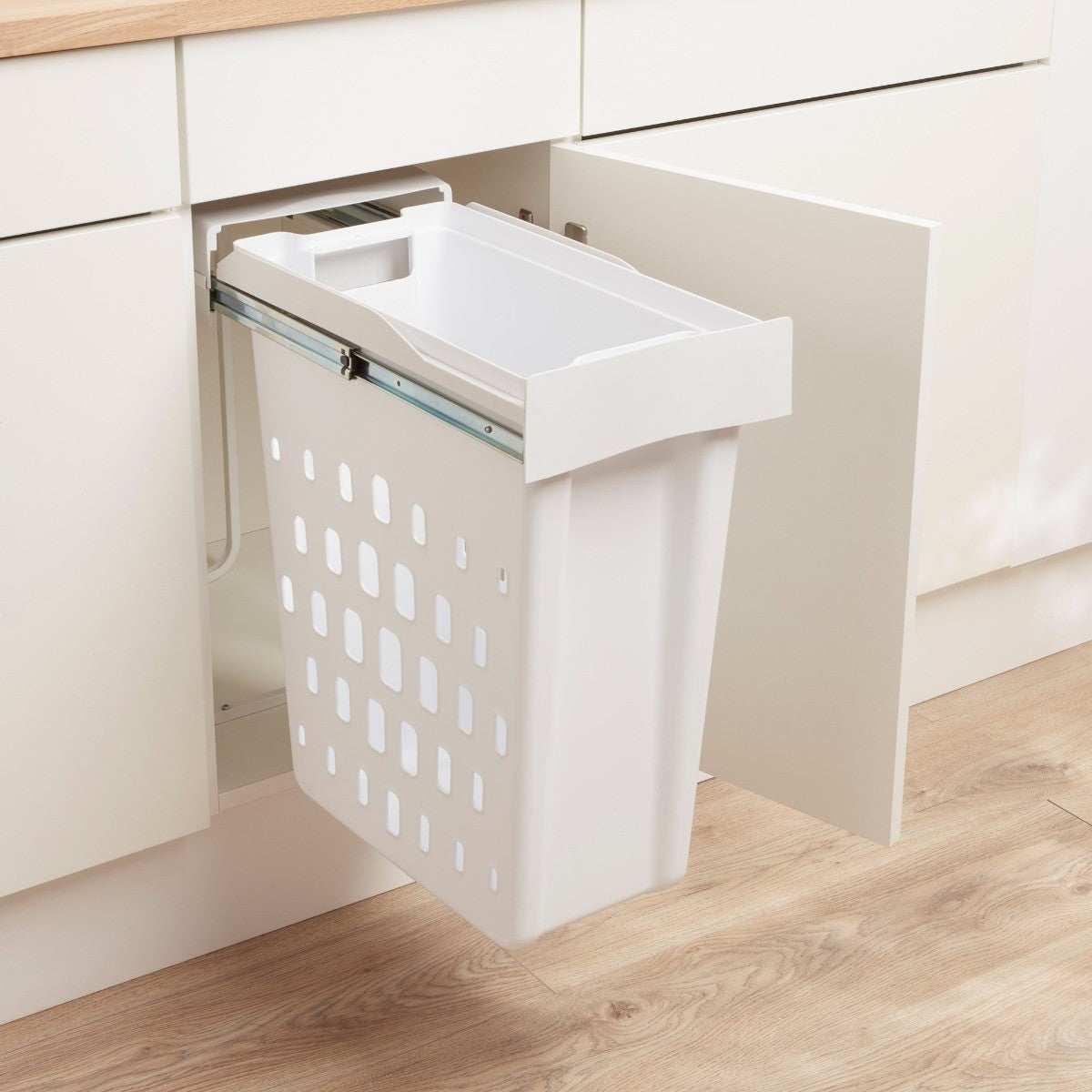 Wesco Laundry Boy Single Compartment 40L Laundry Bin for 300mm wide hinged door cabinet in white LAB1294WLD-10