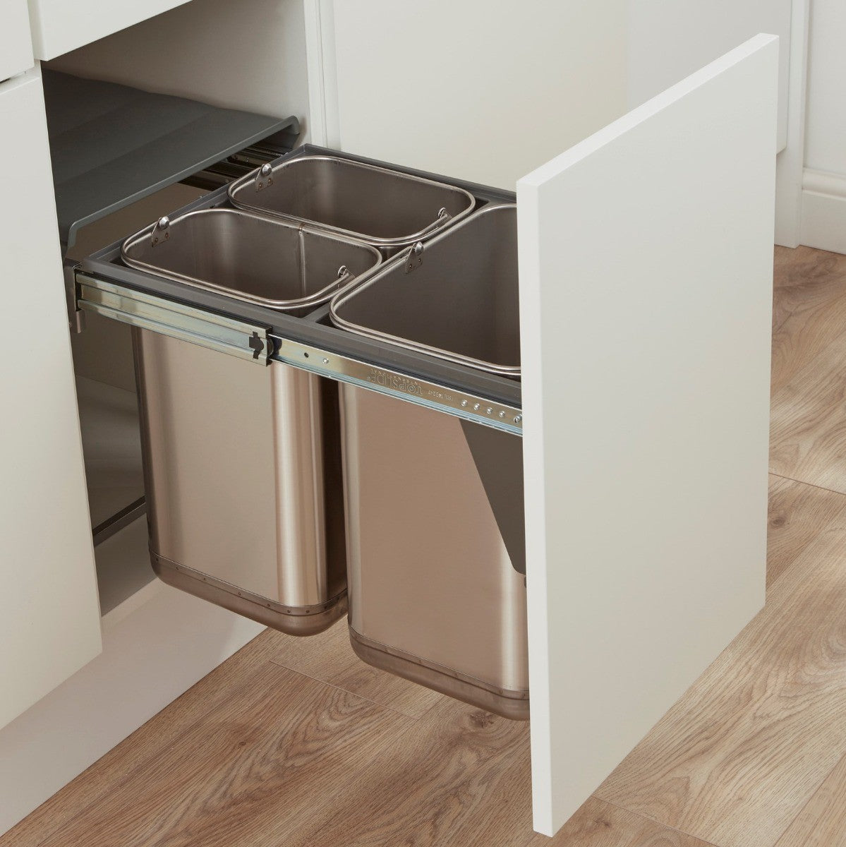 Wesco Master stainless steel 3 Compartment 40 Litre in-cupboard kitchen recycling bin for 400mm wide pull-out door cabinet 785WS404-42