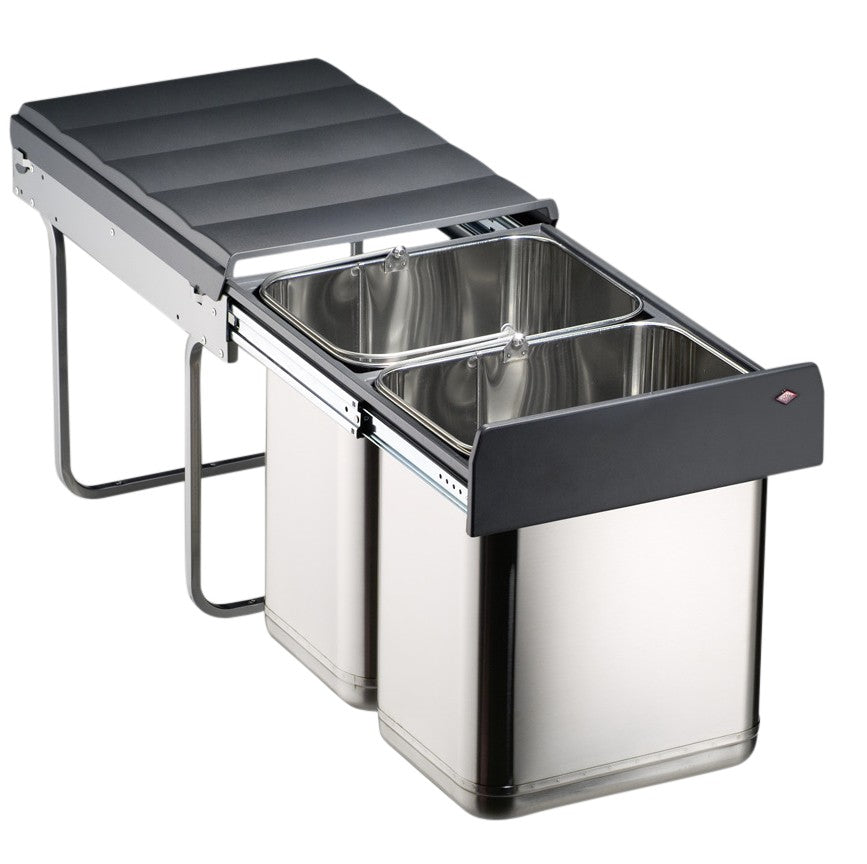 Wesco Master stainless steel 2 Compartment 40L in-cupboard kitchen recycling bin for 400mm wide hinged door cabinet 787WS914-42