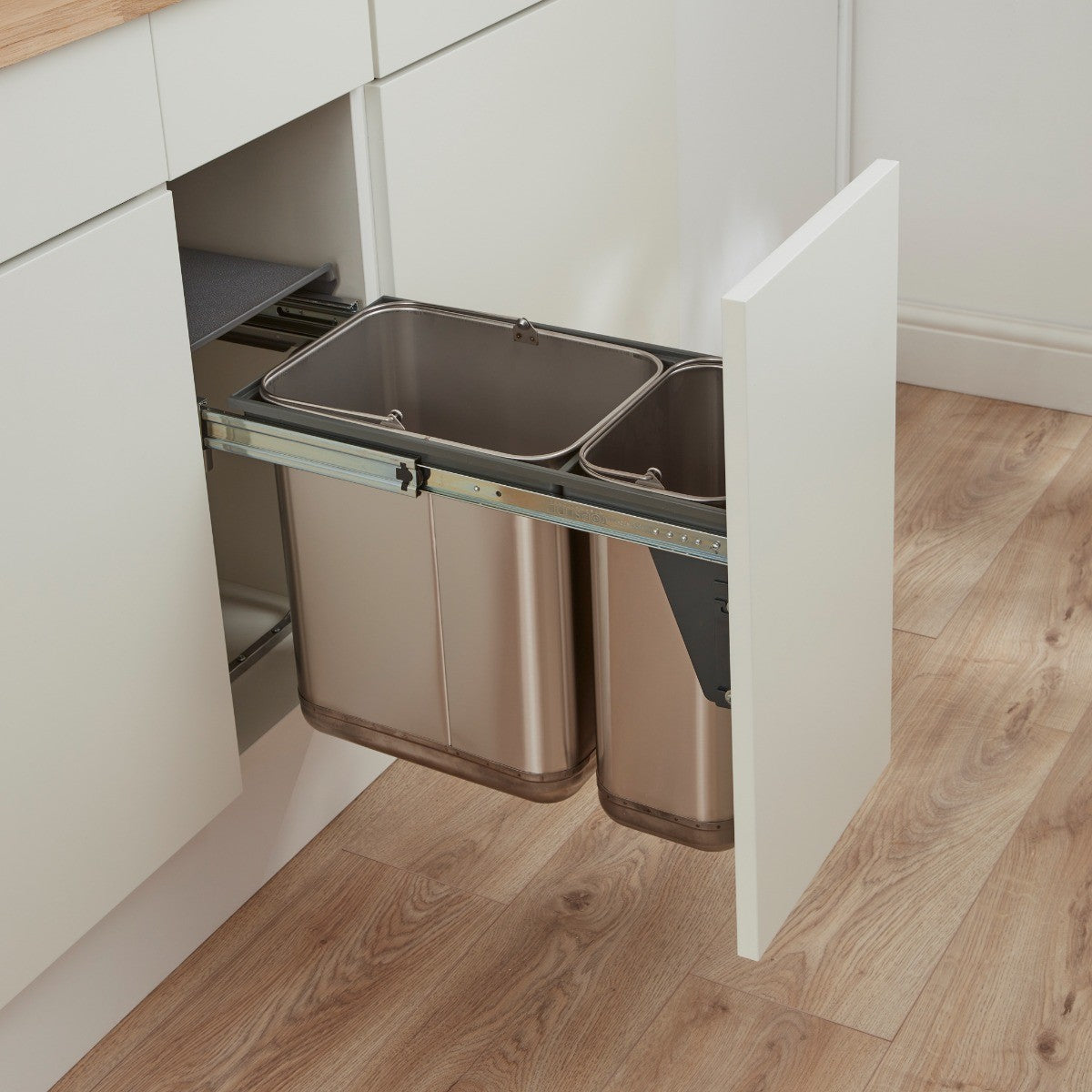 Wesco Master stainless steel 2 Compartment 30 Litre in-cupboard kitchen recycling bin for 300mm wide pull-out door cabinet 785WS304-42